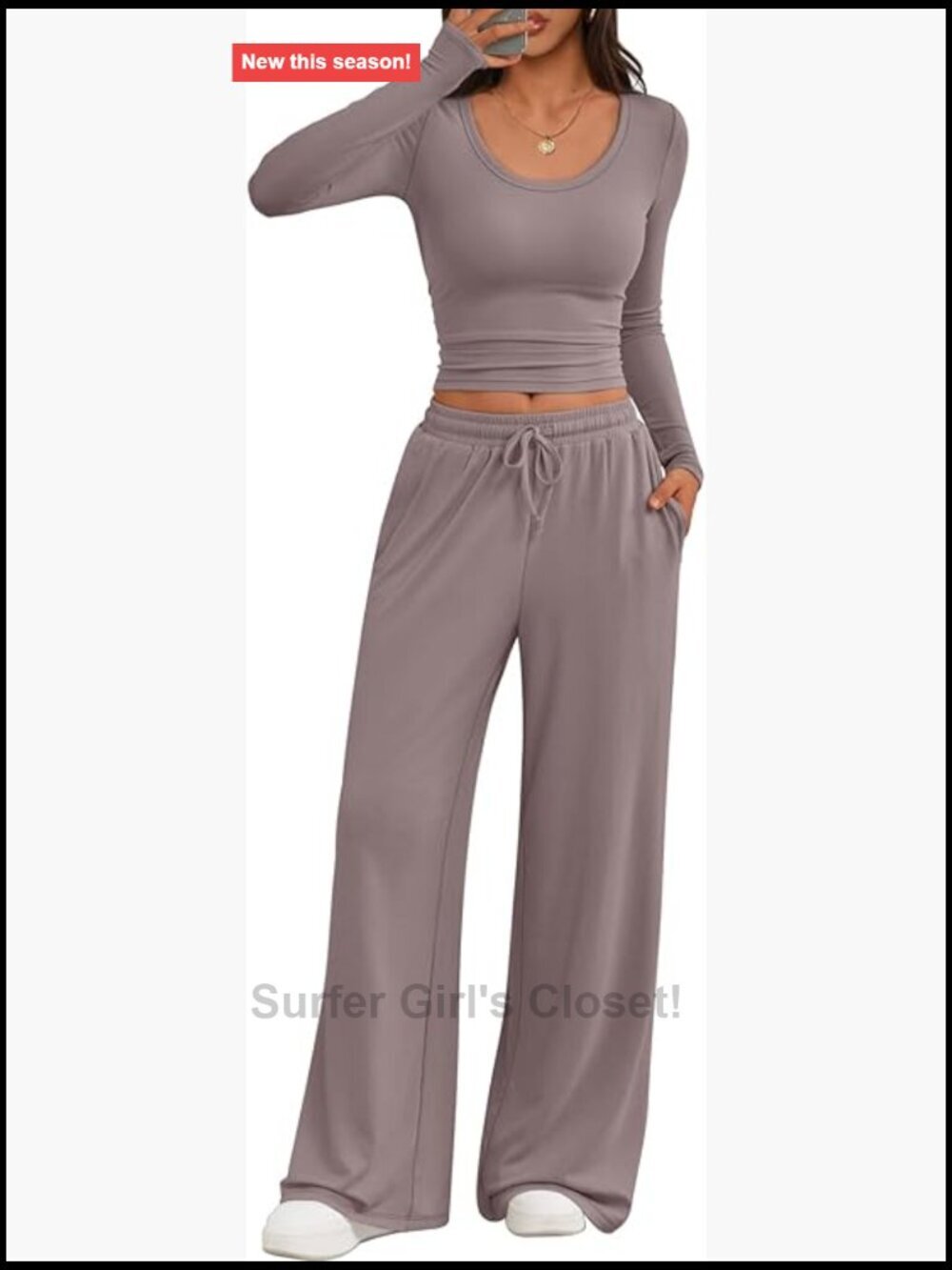 2 Piece Lounge Set - Wide Leg Pants & Crop Top - Y2K Matching Sweatsuit